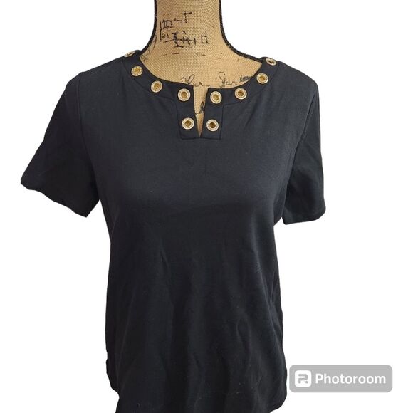 Quaker Factory Embellished T Shirt Womens SZ Small Glam Rivet Polished Mature - Picture 1 of 5